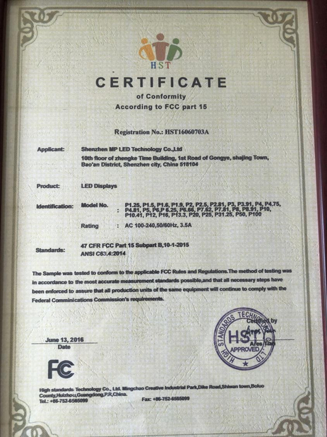 China Shenzhen MP LED Technology Co.,Ltd certificaciones